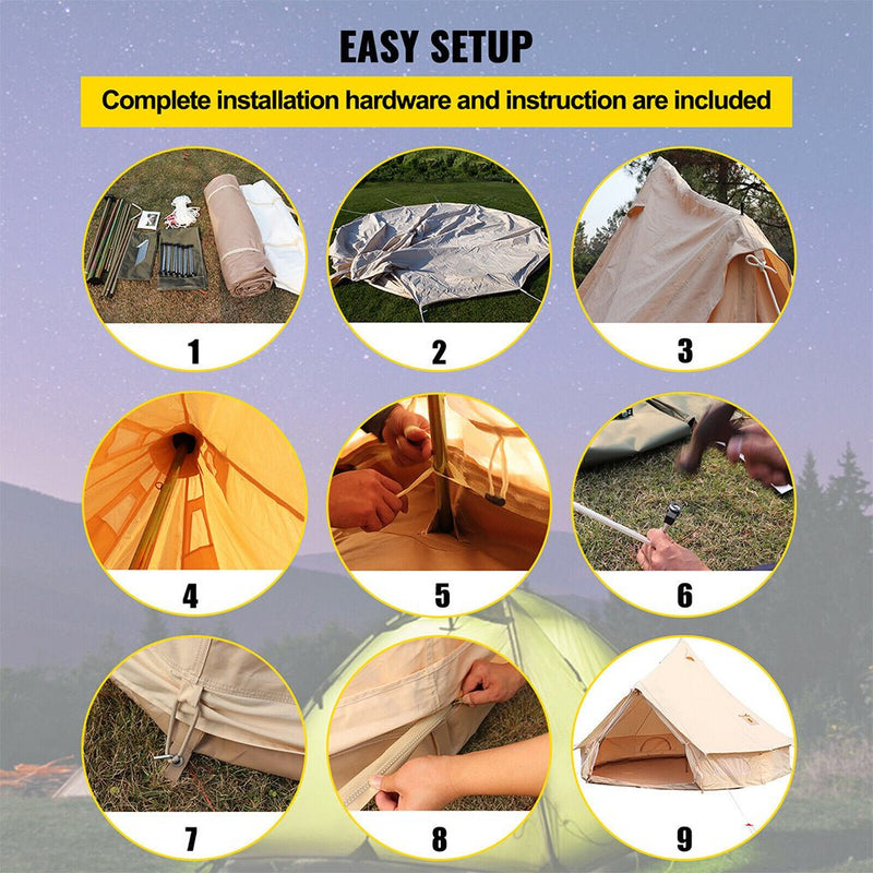 Large 10FT Outdoor Luxury Glamping Yurt Teepee Canvas Camping House W/ Stove Jack (SAK92615)