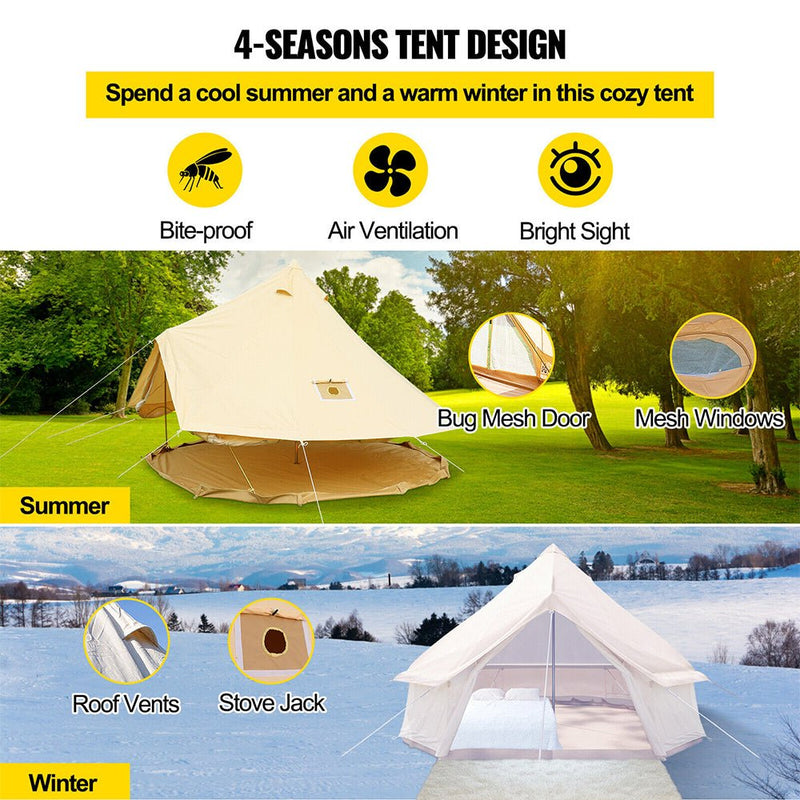 Large 10FT Outdoor Luxury Glamping Yurt Teepee Canvas Camping House W/ Stove Jack (SAK92615)