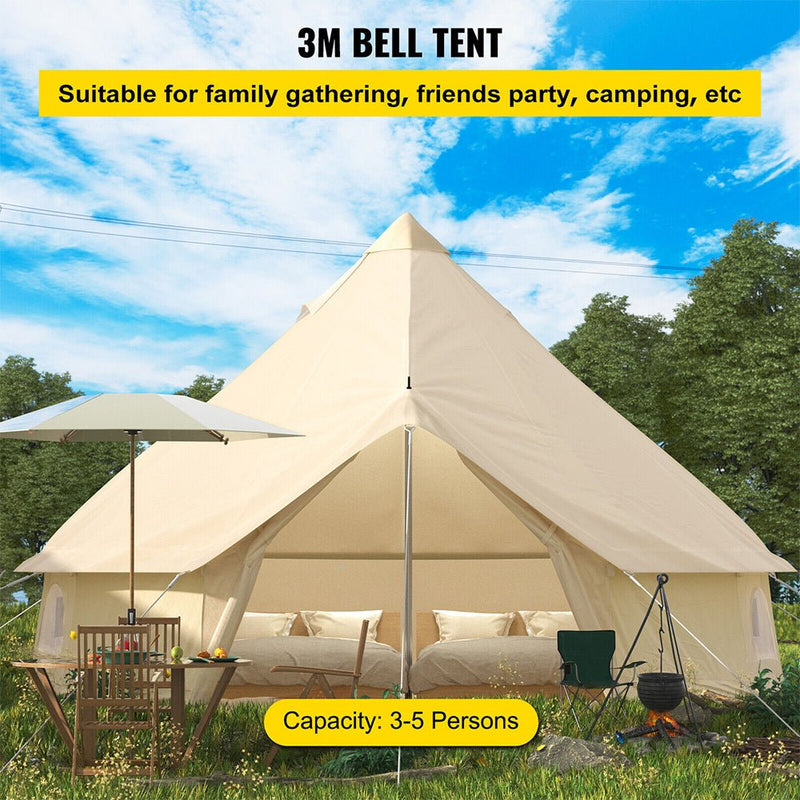 Large 10FT Outdoor Luxury Glamping Yurt Teepee Canvas Camping House W/ Stove Jack (SAK92615)