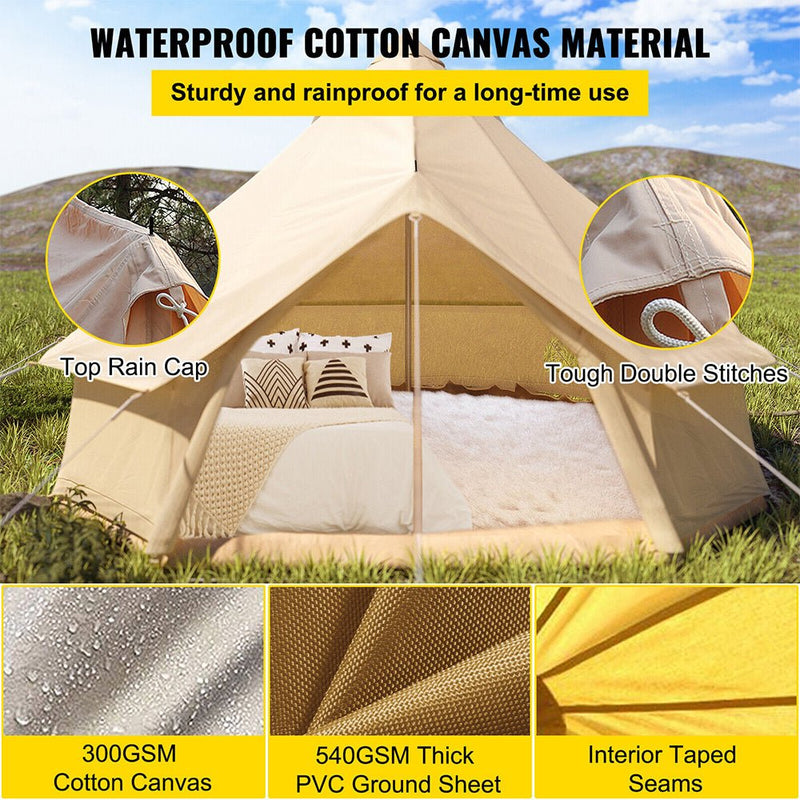 Large 10FT Outdoor Luxury Glamping Yurt Teepee Canvas Camping House W/ Stove Jack (SAK92615)