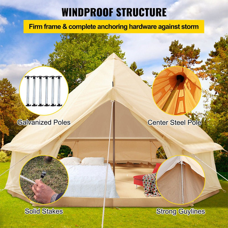 Large 10FT Outdoor Luxury Glamping Yurt Teepee Canvas Camping House W/ Stove Jack (SAK92615)