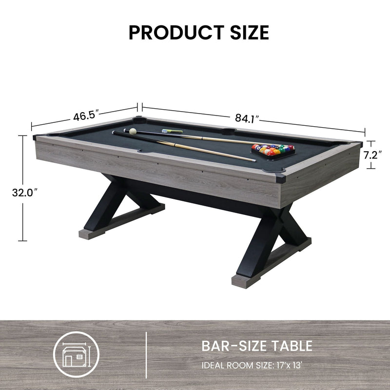 Large 84-Inch Rustic Gray Pool Table With Cues, Balls And X-Legs (SAK54361)