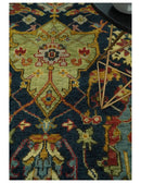 Hand Knotted Traditional Oushak Wool Area Rug with Blue Rust and Gold Design Colors by The Rug Decor