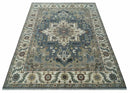 Large 9x12 Living Room Wool Rug, Hand Knotted Ivory, Charcoal and Olive Traditional Design by The Rug Decor