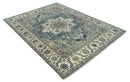 Large 9x12 Living Room Wool Rug, Hand Knotted Ivory, Charcoal and Olive Traditional Design by The Rug Decor