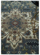 Large 9x12 Living Room Wool Rug, Hand Knotted Ivory, Charcoal and Olive Traditional Design by The Rug Decor