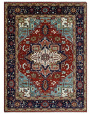 Large 9x12 Rust and Blue Hand Knotted Traditional Wool Rug by The Rug Decor