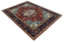Large 9x12 Rust and Blue Hand Knotted Traditional Wool Rug by The Rug Decor