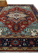 Large 9x12 Rust and Blue Hand Knotted Traditional Wool Rug by The Rug Decor