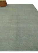 Large 9x12 Traditional Antique Style Beige and Aqua Turkish Knot Wool Rug
