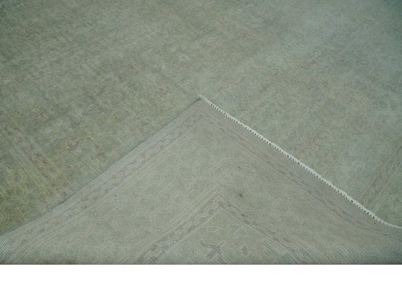 Large 9x12 Traditional Antique Style Beige and Aqua Turkish Knot Wool Rug