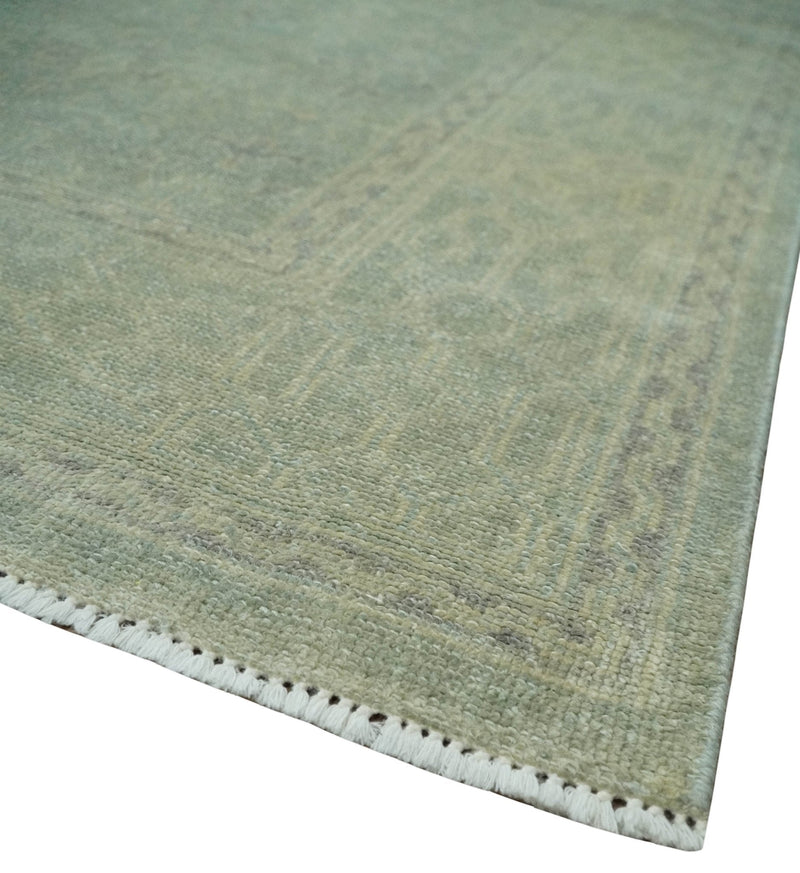 Large 9x12 Traditional Antique Style Beige and Aqua Turkish Knot Wool Rug