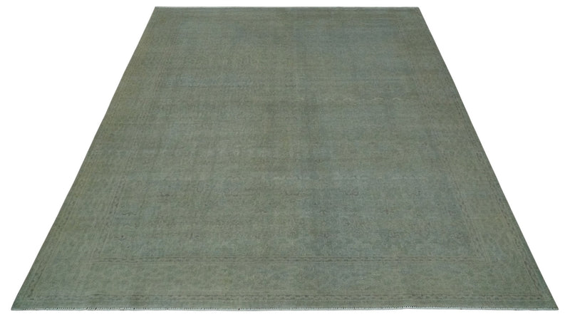 Large 9x12 Traditional Antique Style Beige and Aqua Turkish Knot Wool Rug