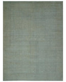 Large 9x12 Traditional Antique Style Beige and Aqua Turkish Knot Wool Rug