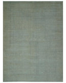 Large 9x12 Traditional Antique Style Beige and Aqua Turkish Knot Wool Rug