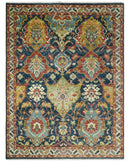 Traditional Large Design Blue, Rust and Gold Hand Knotted Oushak Multi Size wool Area Rug