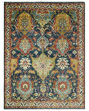 Hand Knotted Traditional Oushak Wool Area Rug with Blue Rust and Gold Design Colors by The Rug Decor