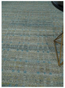 Large Blue, Beige and Gray Hand carved Texture Hand knotted 10x14 wool Area Rug