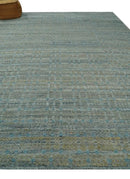 Large Blue, Beige and Gray Hand carved Texture Hand knotted 10x14 wool Area Rug by The Rug Decor
