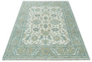 Hand Knotted Oriental Oushak Teal, Ivory and Beige Custom Made Wool Area Rug