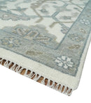 Large Hand Knotted Ivory and Silver 9x12 Oriental Oushak Traditional Wool Area Rug by The Rug Decor