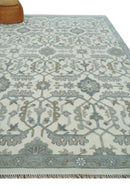 Large Hand Knotted Ivory and Silver 9x12 Oriental Oushak Traditional Wool Area Rug by The Rug Decor