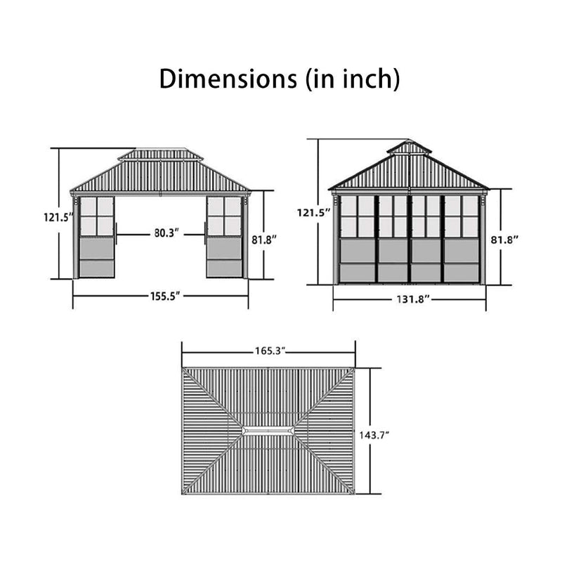 [12x14FT] Large Heavy Duty Outdoor Aluminum Patio Hard Double Steel Top Backyard Sun Room Gazebo (94625371)