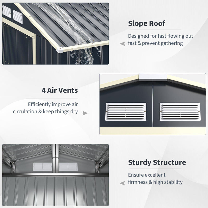 Large Outdoor Metal Storage Backyard Shed W/ Lockable Sliding Doors, 11' x 8' (93064172)
