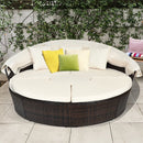 Large Outdoor Patio Rattan Daybed Sofa W/ Adjustable Table Top, Canopy & 3 Pillows, 76" (SAK91254)