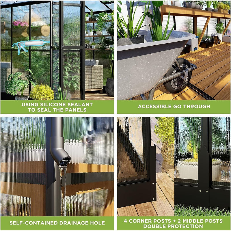 [08X12FT] Large Premium Outdoor Aluminum Polycarbonate Greenhouse With Double Swing Doors (SAK92641)