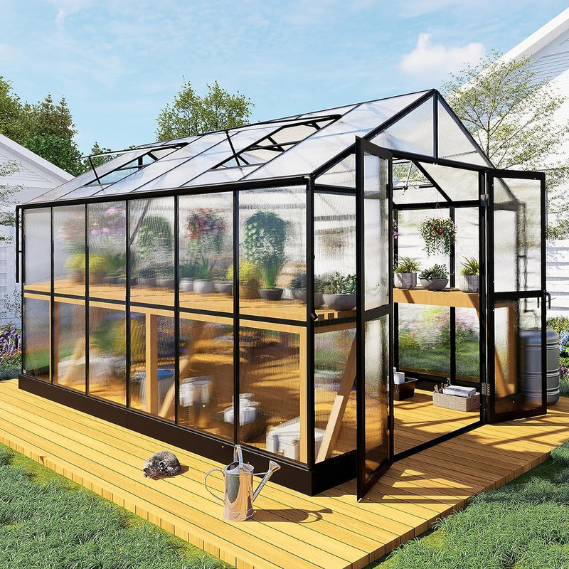 [08X12FT] Large Premium Outdoor Aluminum Polycarbonate Greenhouse With Double Swing Doors (SAK92641)