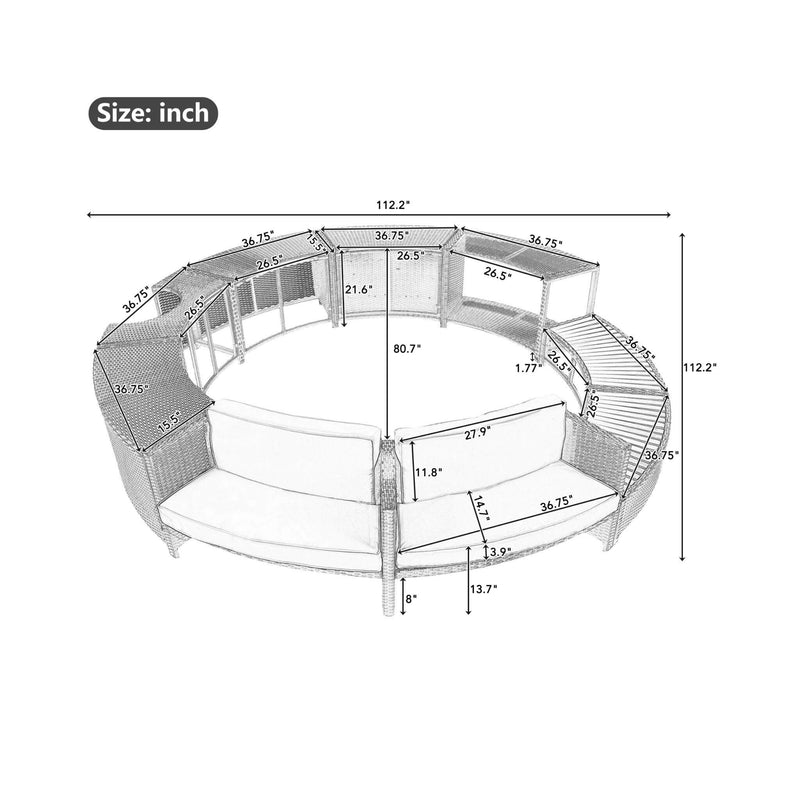 Alora Large Premium Surround Spa Patio Rattan Sofa Set With Storage Compartments And Cushions (SAK75629)
