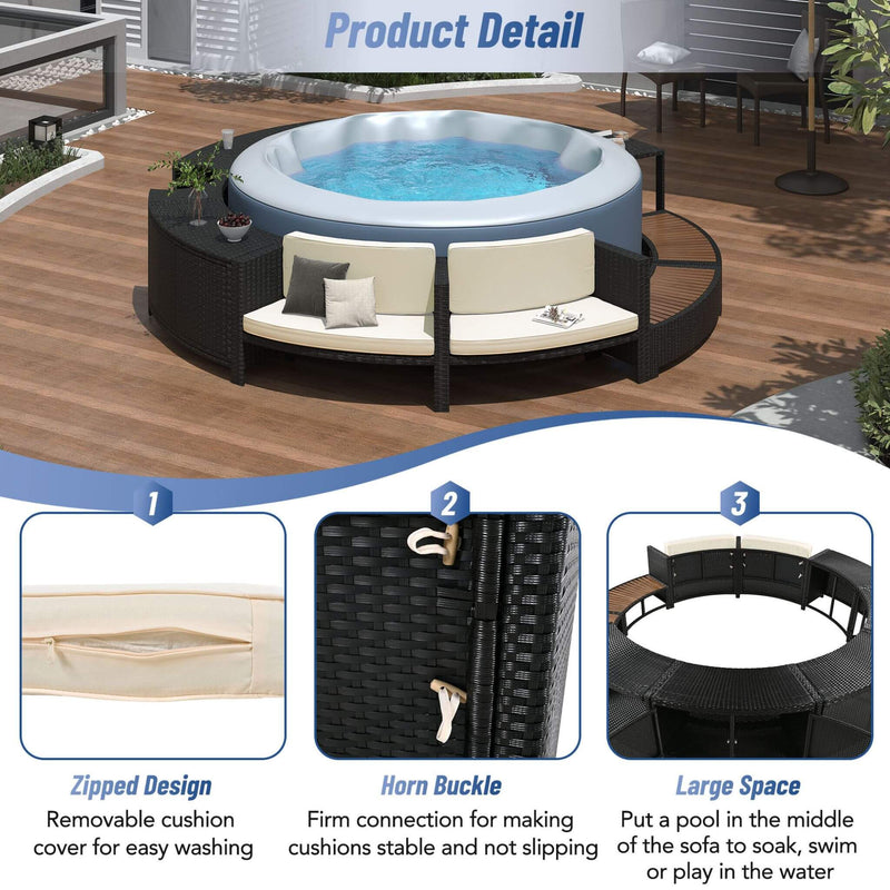 Large Premium Surround Spa Patio Rattan Sofa Set With Storage Compartments And Cushions (SAK75629)