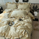 GobekUsa Cooling Silky Ruffled Bedding Set 180X220 - 4 Piece Smooth Fitted Sheet