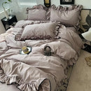 GobekUsa Cooling Silky Ruffled Bedding Set 180X220 - 4 Piece Smooth Fitted Sheet