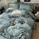 GobekUsa Cooling Silky Ruffled Bedding Set 180X220 - 4 Piece Smooth Fitted Sheet