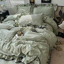 GobekUsa Cooling Silky Ruffled Bedding Set 180X220 - 4 Piece Smooth Fitted Sheet