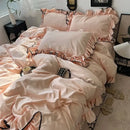 GobekUsa Cooling Silky Ruffled Bedding Set 180X220 - 4 Piece Smooth Fitted Sheet