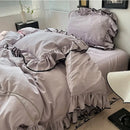 GobekUsa Cooling Silky Ruffled Bedding Set 180X220 - 4 Piece Smooth Fitted Sheet