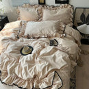 GobekUsa Cooling Silky Ruffled Bedding Set 180X220 - 4 Piece Smooth Fitted Sheet