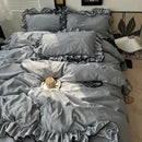 GobekUsa Cooling Silky Ruffled Bedding Set 180X220 - 4 Piece Smooth Fitted Sheet