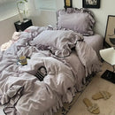 GobekUsa Cooling Silky Ruffled Bedding Set 180X220 - 4 Piece Smooth Fitted Sheet