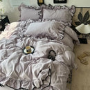 GobekUsa Cooling Silky Ruffled Bedding Set 180X220 - 4 Piece Smooth Fitted Sheet