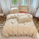 GobekUsa Gardenia Print Princess Bedding Set with Ruffles and Pillowcases