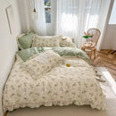 GobekUsa Gardenia Print Princess Bedding Set with Ruffles and Pillowcases