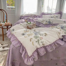 GobekUsa Gardenia Print Princess Bedding Set with Ruffles and Pillowcases