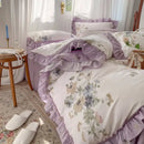 GobekUsa Gardenia Print Princess Bedding Set with Ruffles and Pillowcases
