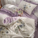 GobekUsa Gardenia Print Princess Bedding Set with Ruffles and Pillowcases