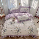 GobekUsa Gardenia Print Princess Bedding Set with Ruffles and Pillowcases
