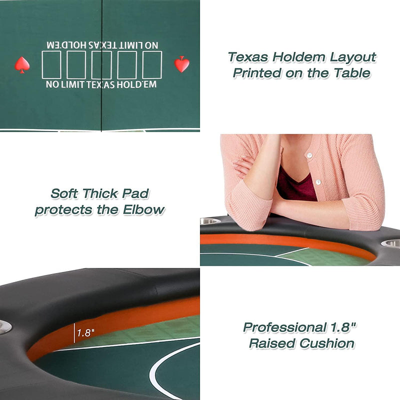 8 Players Foldable Texas Holdem Poker Table, Casino Table for Blackjack Board Game